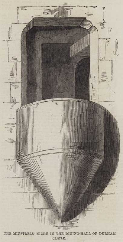 La niche des ménestrels dans la salle à manger du château de Durham (gravure) - English School
