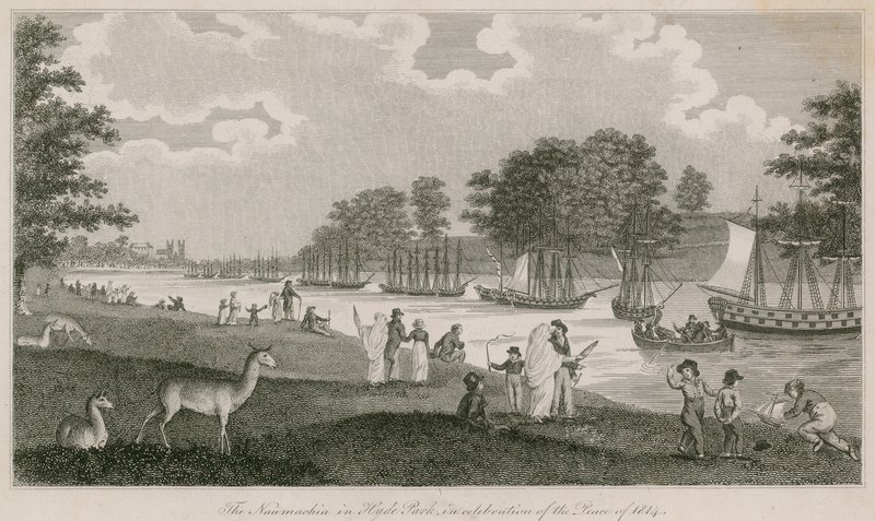 La Naumachie à Hyde Park en célébration de la paix de 1814 - English School