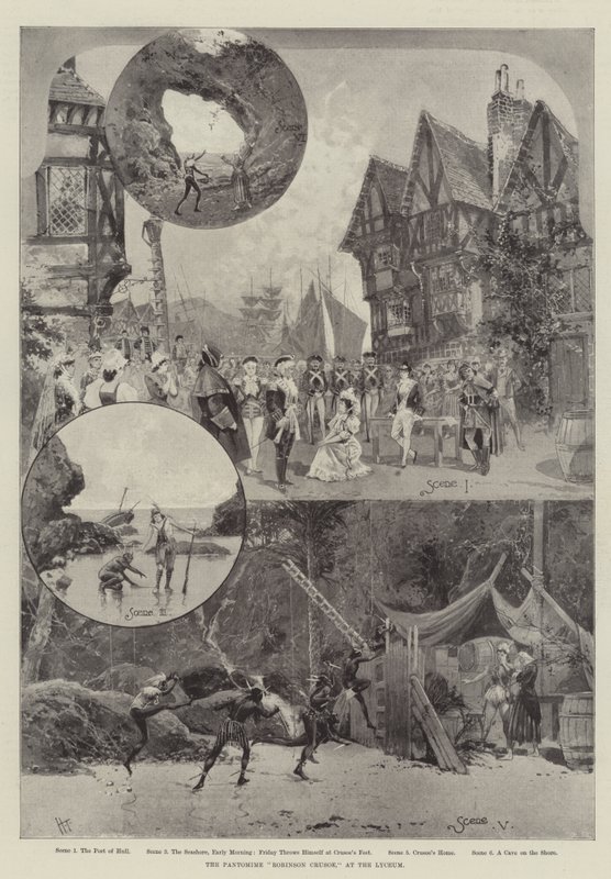 Le pantomime "Robinson Crusoé," au Lyceum (lithographie) - English School