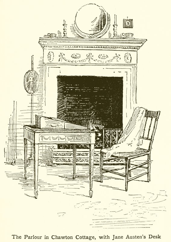 Le salon du cottage de Chawton, avec le bureau de Jane Austen - English School
