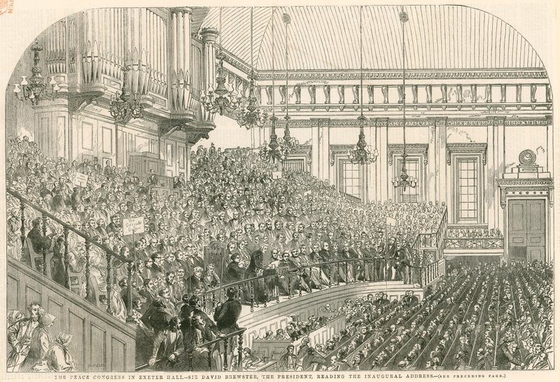 Le Congrès de la Paix à Exeter Hall, Sir David Brewster, le président, lisant le discours inaugural - English School