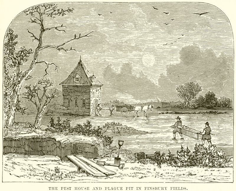 La maison de la peste et la fosse commune à Finsbury Fields - English School