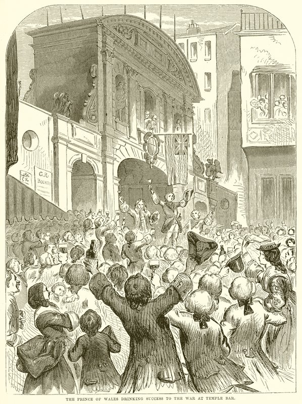 Le Prince de Galles buvant au succès de la guerre à Temple Bar - English School