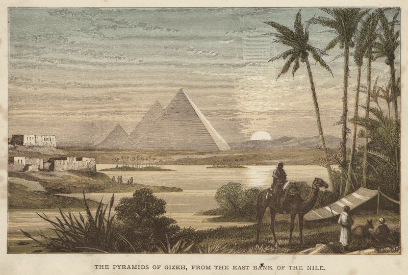 Les Pyramides de Gizeh, depuis la rive est du Nil - English School