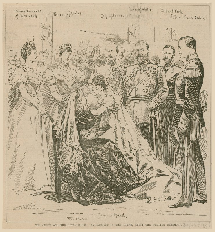 La Reine et la mariée royale, un incident dans la chapelle après la cérémonie de mariage, 23 juillet 1896 - English School