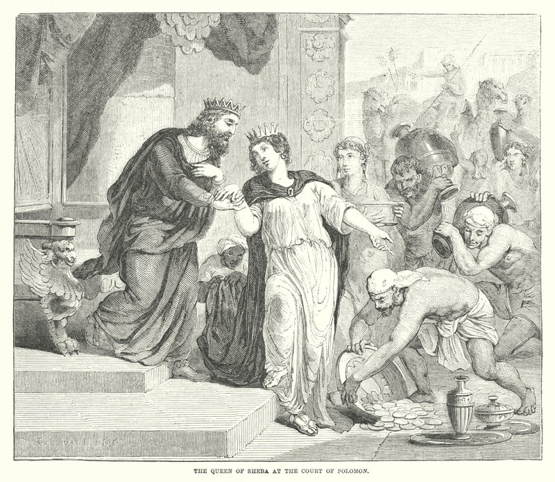 La Reine de Saba à la cour de Salomon (gravure) - English School