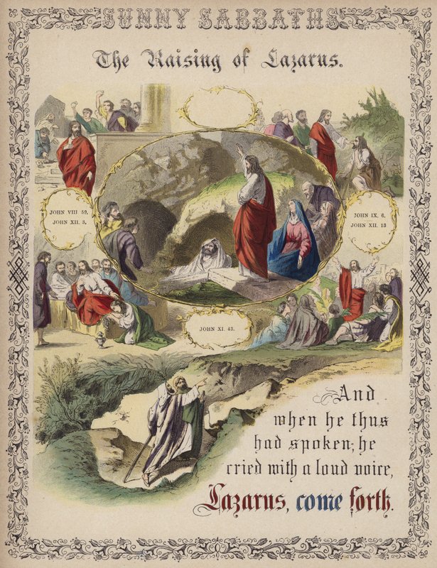 La Résurrection de Lazare (gravure en couleur) - English School