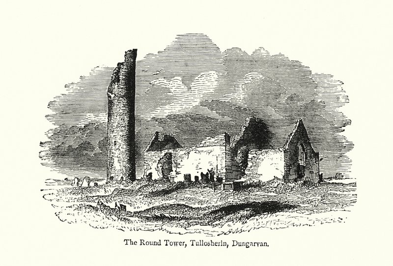 La Tour ronde, Tullosherin, Dungarvan (gravure) - English School