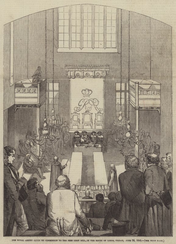 Le consentement royal donné par commission au nouveau projet de loi sur le maïs, à la Chambre des Lords, vendredi 26 juin 1846 - English School