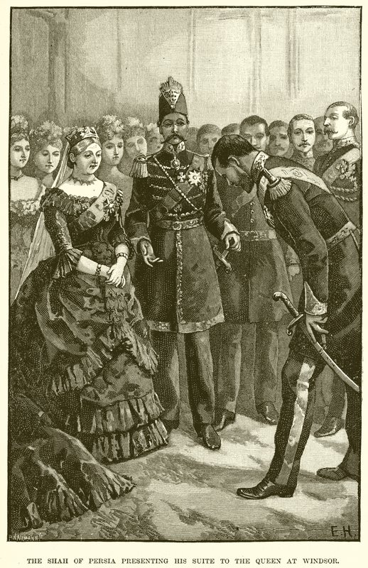 Le Shah de Perse présentant sa suite à la reine à Windsor - English School