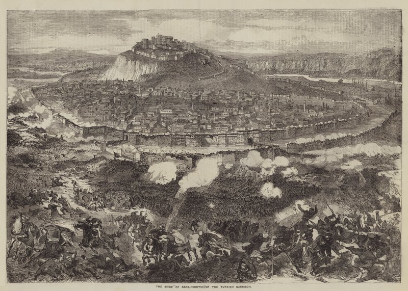 Le siège de Kars, sortie de la garnison turque (gravure) - English School