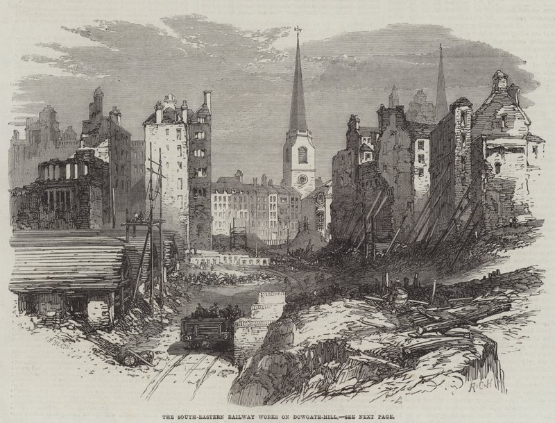 Les travaux du chemin de fer sud-est sur Dowgate-Hill - English School