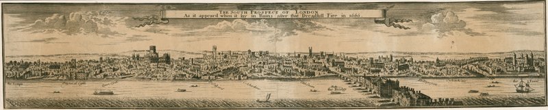 La perspective sud de Londres, après le Grand Incendie de 1666 - English School