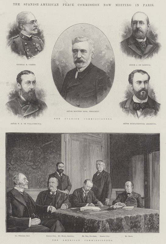 La commission de paix hispano-américaine se réunissant actuellement à Paris (gravure) - English School