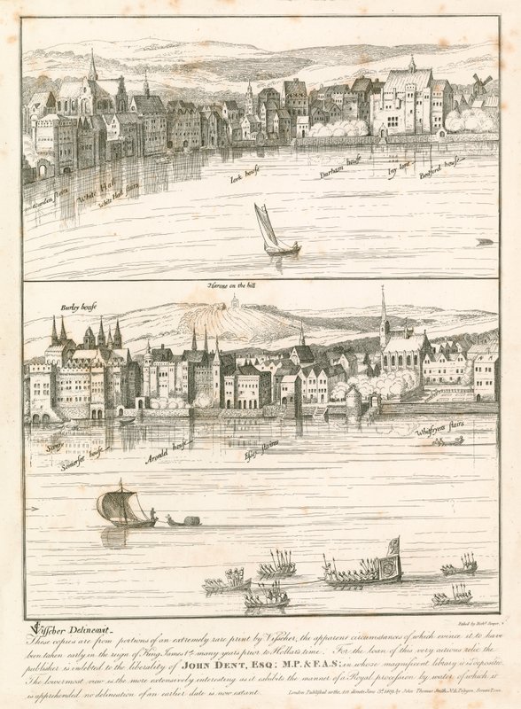 Le Strand, Londres, depuis la Tamise au XVIIe siècle - English School