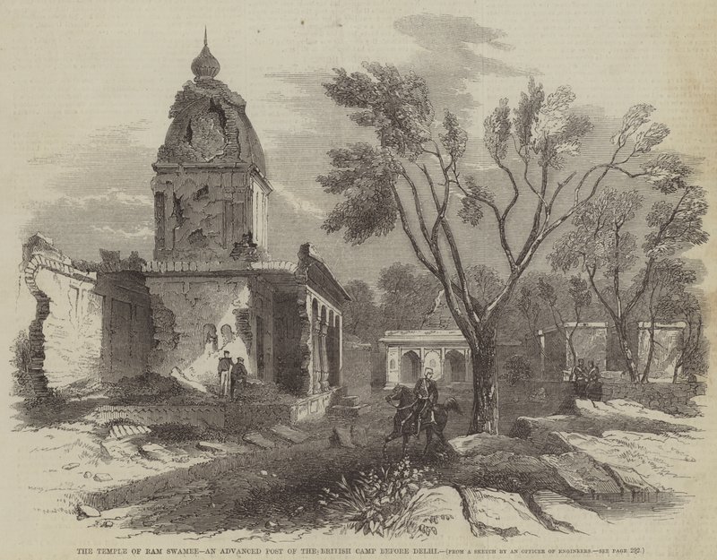 Le temple de Ram Swamee, un poste avancé du camp britannique devant Delhi (gravure) - English School