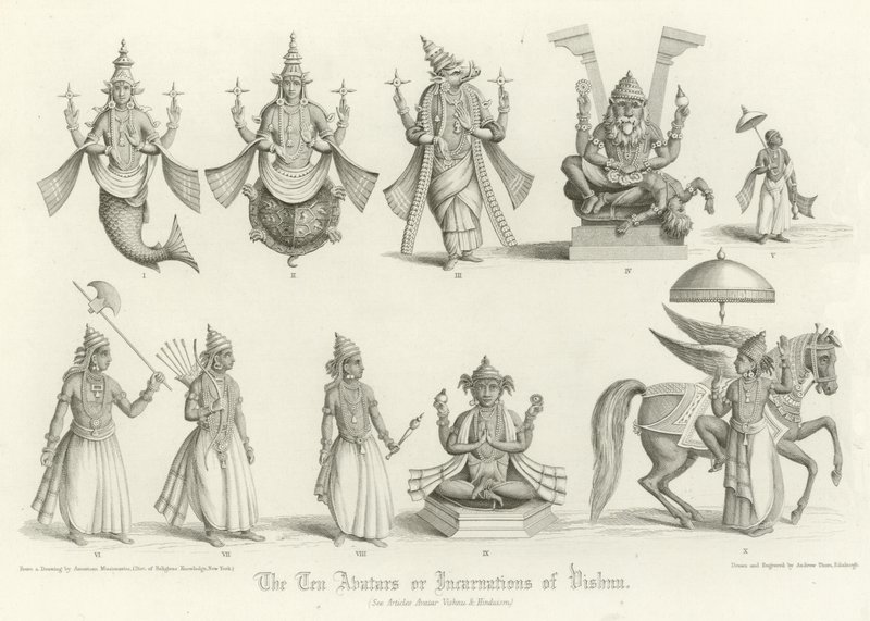 Les Dix Avatars ou incarnations de Vishnu - English School