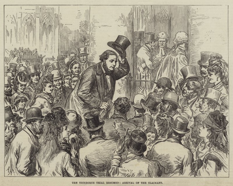 Le procès Tichborne repris, arrivée du demandeur (gravure) - English School
