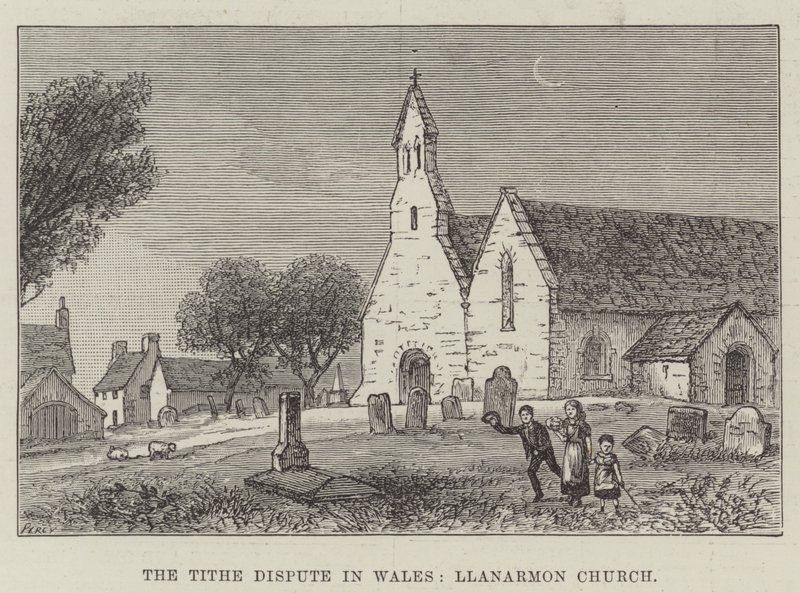 Le conflit de la dîme au Pays de Galles, église de Llanarmon (gravure) - English School