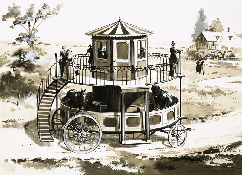 Le Bus à Tapis Roulant, inventé en 1824 par William Francis Snowdon - English School