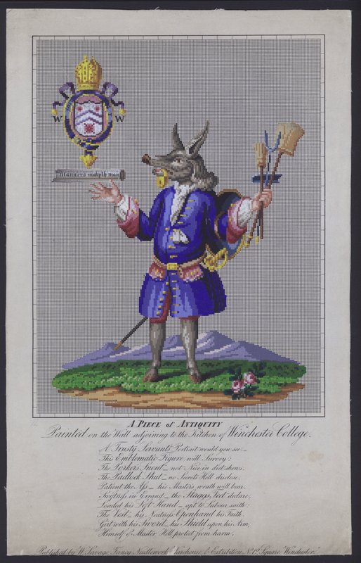 Le fidèle serviteur, peint sur le mur attenant à la cuisine du Winchester College, Hampshire, par le poète anglais John Hoskins en 1579 - English School