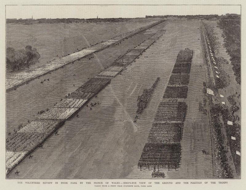 La revue des volontaires à Hyde Park par le prince de Galles, vue d