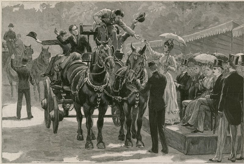 Le défilé des chevaux de trait du lundi de Pentecôte à Regents Park ; La princesse May remettant les badges - English School