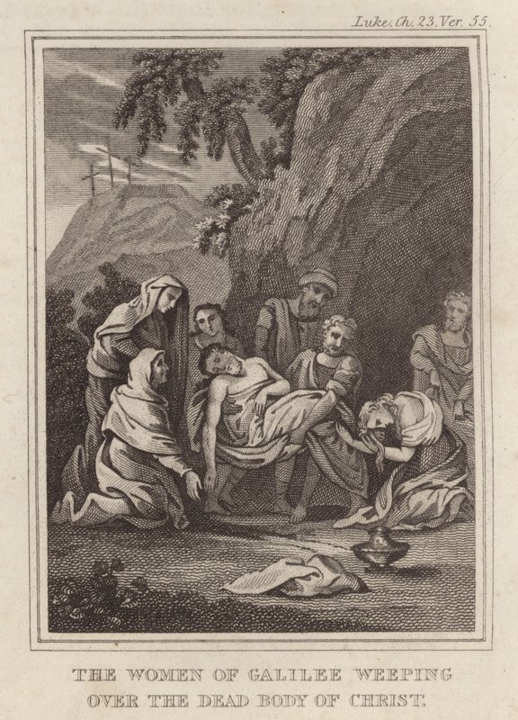 Les femmes de Galilée pleurant sur le corps mort du Christ - English School