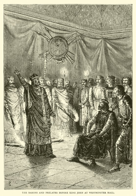 Les barons et prélats devant le roi Jean à Westminster Hall - English School