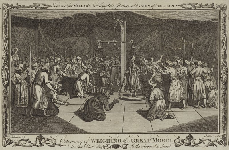 La cérémonie de la pesée du Grand Moghol pour son anniversaire - English School