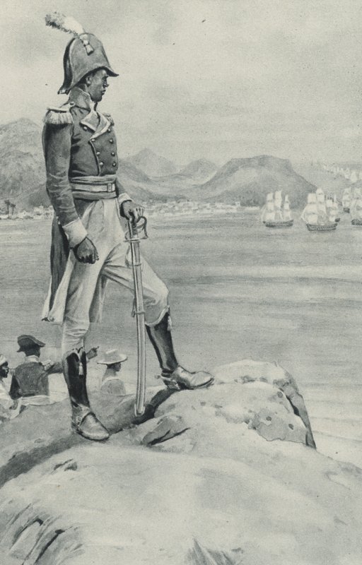 La mort du pauvre Toussaint Louverture approche, le leader noir regarde la flotte envoyée par Napoléon pour sa destruction - English School