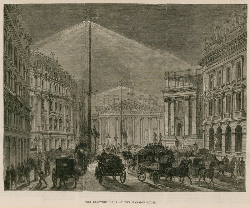 La lumière électrique à Mansion House, Londres - English School