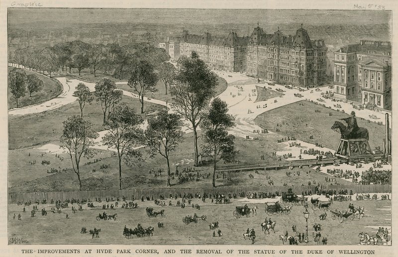 Les améliorations à Hyde Park Corner et le déplacement de la statue du duc de Wellington - English School