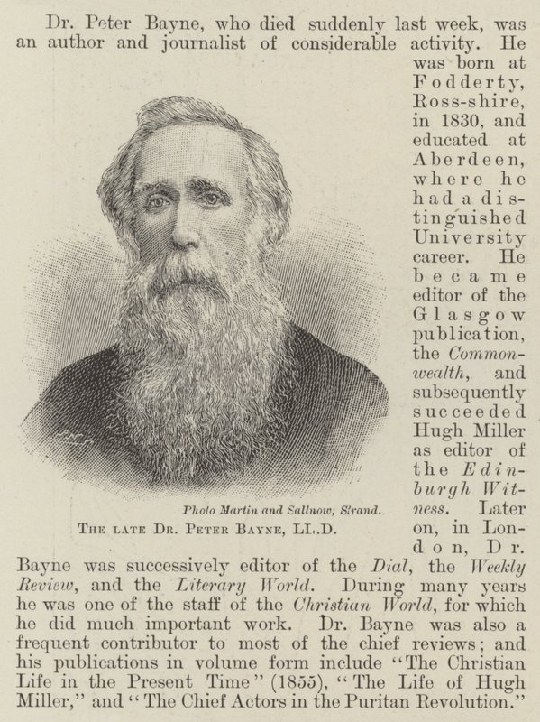 Le défunt Dr Peter Bayne, LLD (gravure) - English School