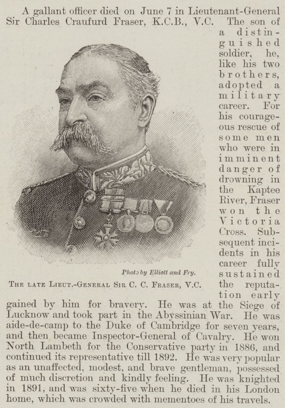 Feu Lieutenant-Général Sir C C Fraser, VC (gravure) - English School