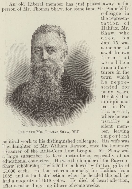 Le défunt M. Thomas Shaw, MP (gravure) - English School