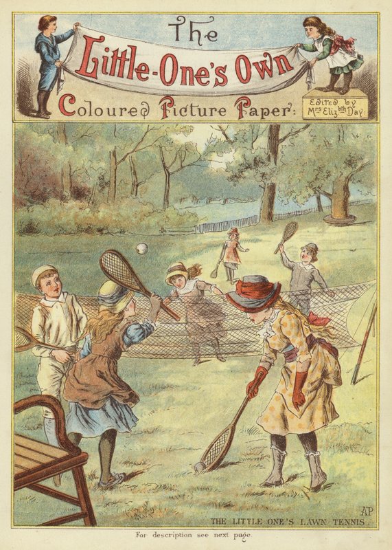 Le tennis sur gazon des petits (chromolithographie) - English School