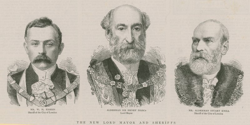 Le nouveau Lord Maire et les Shérifs: Alderman Sir Henry Isaacs, Lord Maire - English School