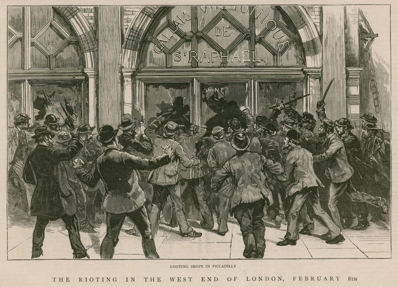 Les émeutes dans le West End de Londres, 8 février 1886 : Pillage des magasins à Piccadilly - English School