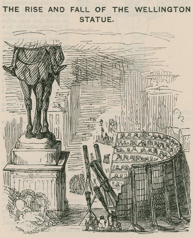 La montée et la chute de la statue de Wellington; caricature - English School
