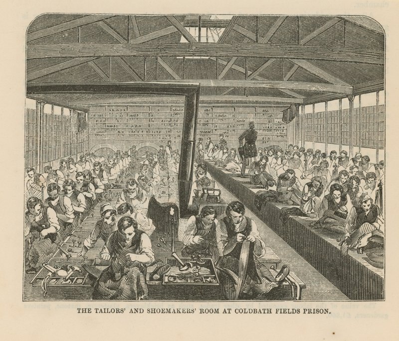 Salle des tailleurs et des cordonniers à la prison de Coldbath Fields - English School
