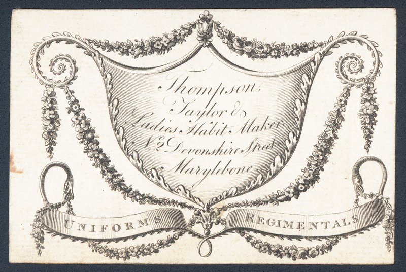Thompson, tailleur et fabricant de vêtements pour dames, carte de visite - English School