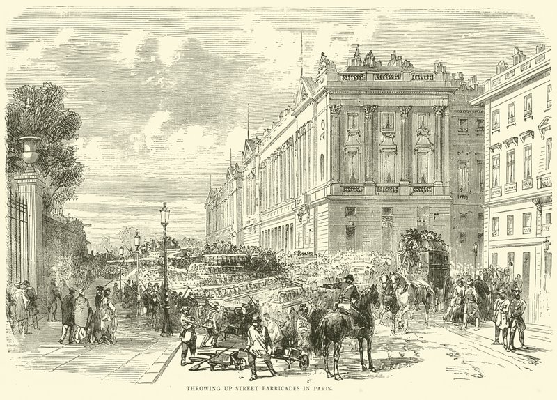 Érection de barricades de rue à Paris, octobre 1870 - English School