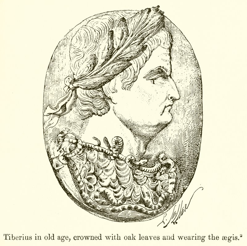 Tibère âgé, couronné de feuilles de chêne et portant l