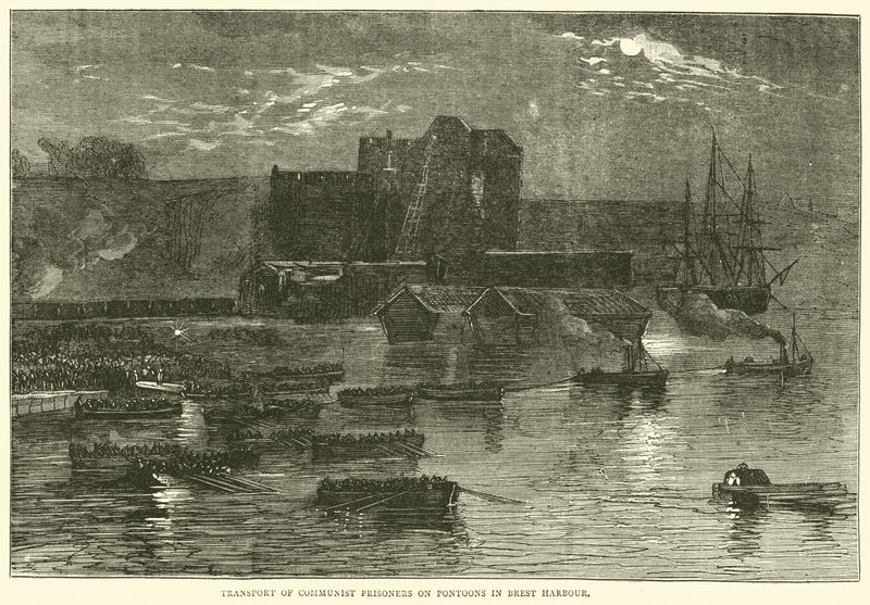 Transport des prisonniers communards sur des pontons dans le port de Brest, 1871 - English School