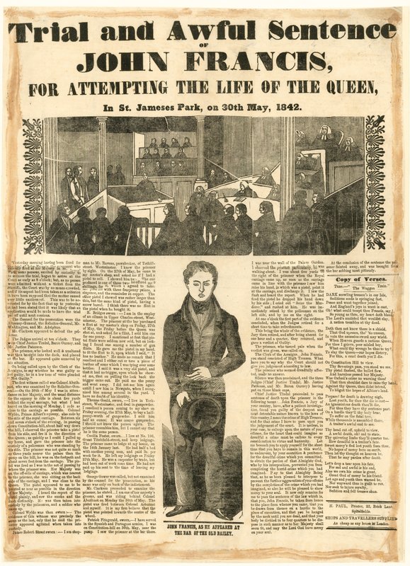 Procès et terrible sentence de John Francis pour tentative de meurtre sur la reine, le 30 mai 1842 - English School