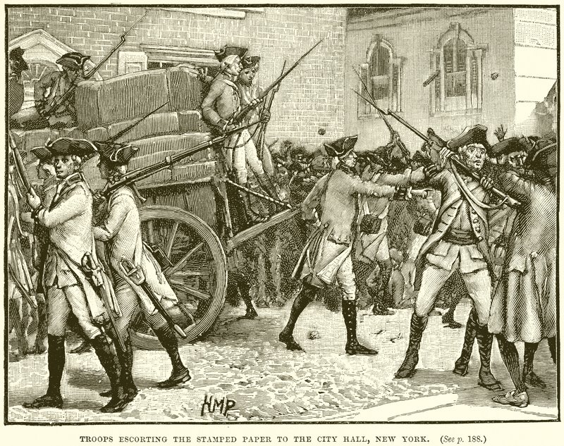 Troupes escortant le papier timbré à l