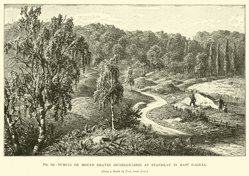 Tumuli ou tombes en monticule (Hügelgräber) à Stanislau en Galicie orientale - English School