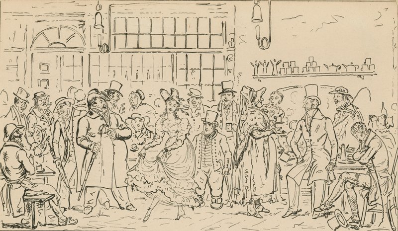 Scène non identifiée, peut-être liée au Cock and Hen Club - English School