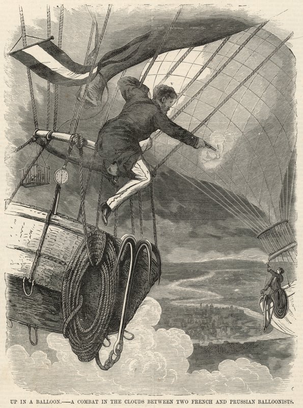 En ballon; Un combat dans les nuages entre deux aérostiers français et prussiens - English School